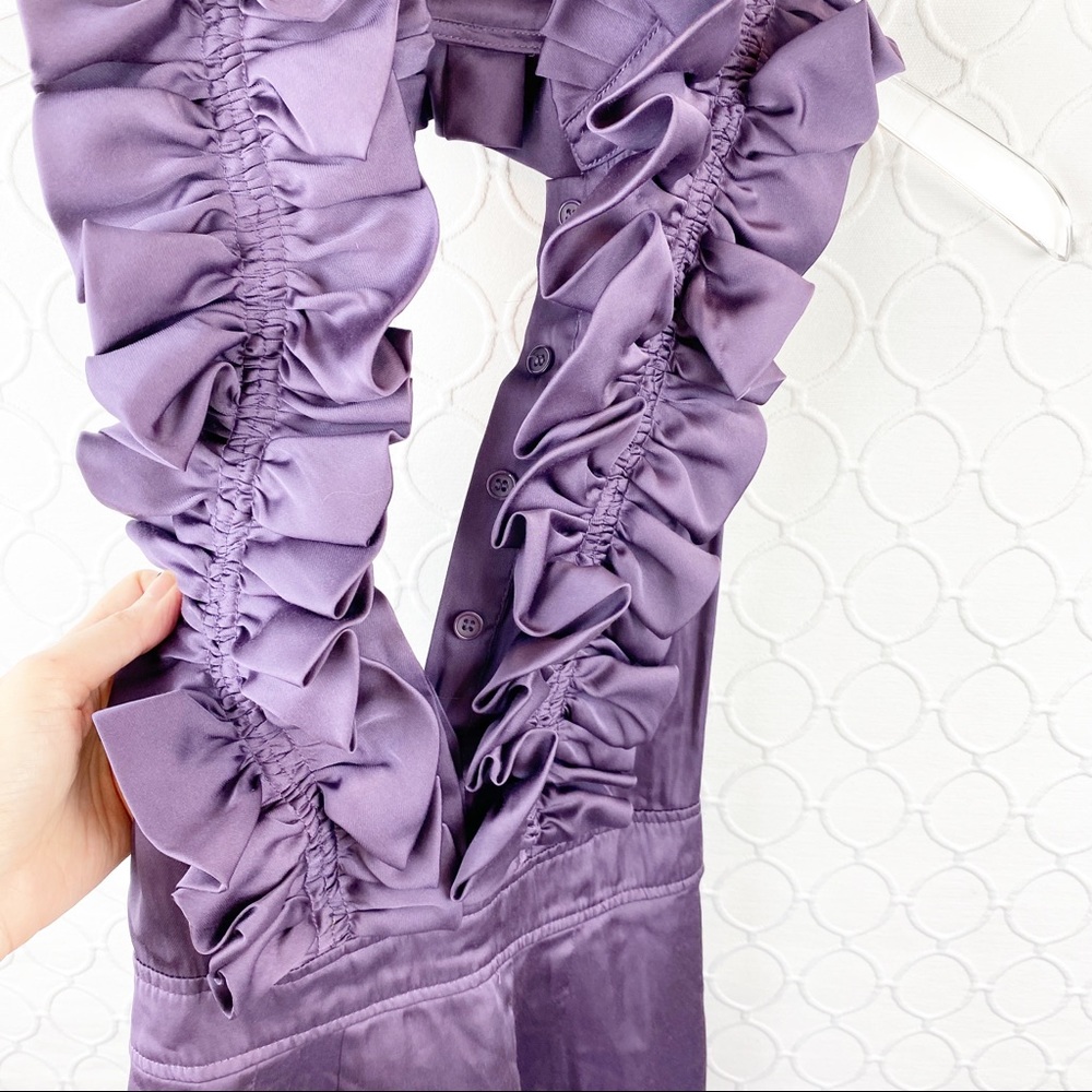 Esley Purple Satin Ruffle Halter Tuxedo Dress Sm - Picture 3 of 8
